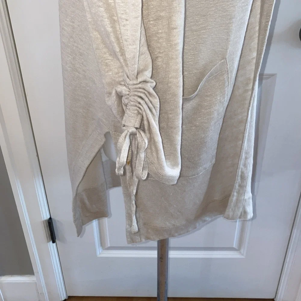 J Jill Love‎ Linen 100% Open Cardigan Cinch Sleeves Pockets Size Large Beige